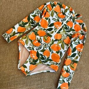 Mott50 One Piece Orange Print Swimsuit w/ Long Sleeves & UPF 50+